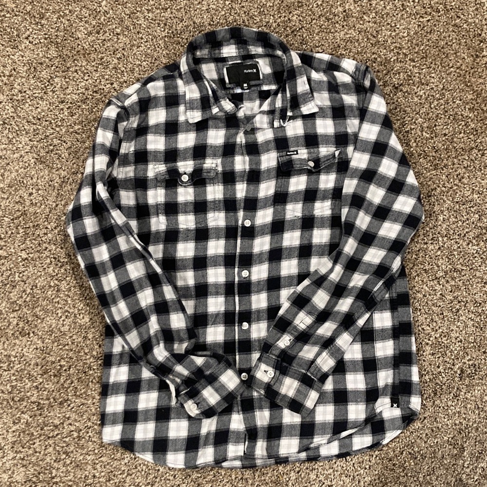 Hurley Black & White Plaid Button-Down Shirt